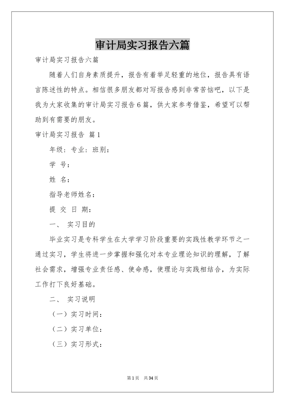 审计局实习报告六篇_第1页