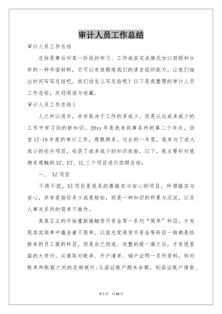 审计人员工作参考总结