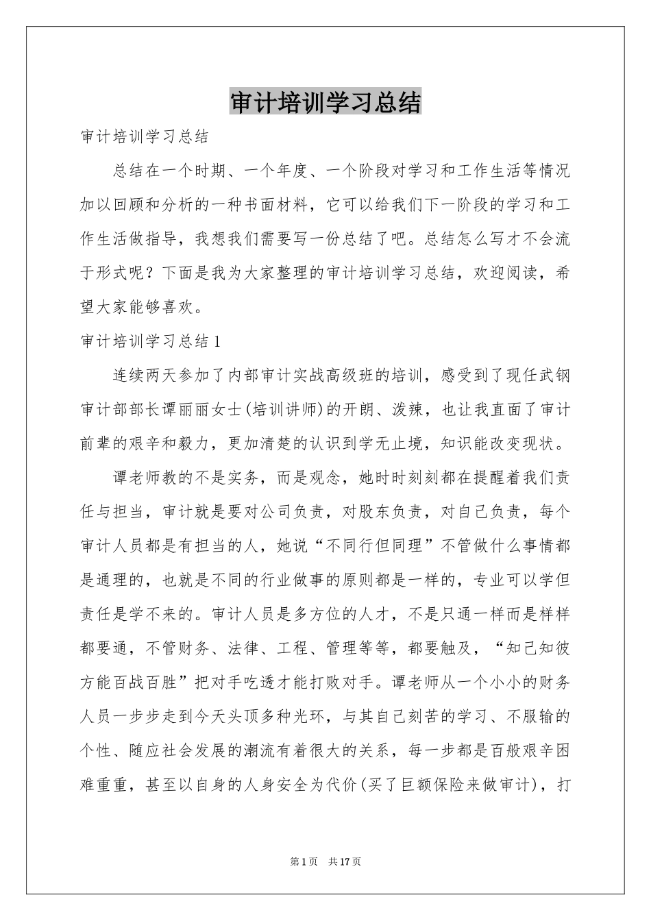 审计培训学习参考总结_第1页