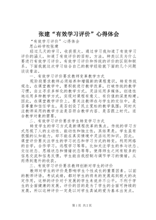 张建“有效学习评价”心得体会