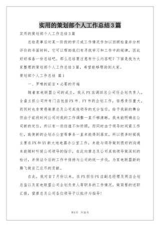 实用的策划部个人工作参考总结3篇