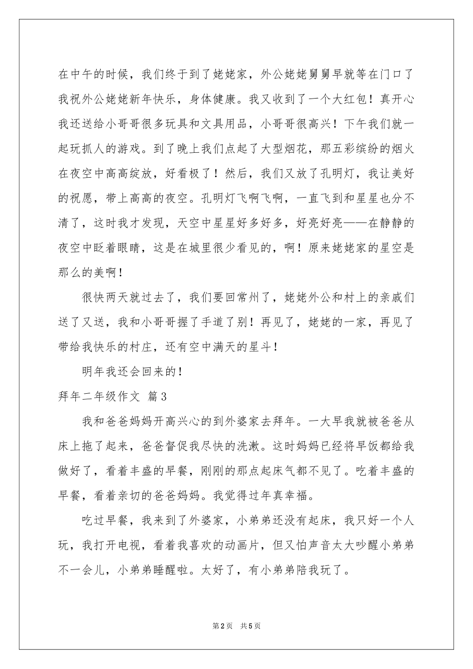 实用的拜年二年级作文汇编八篇_第2页