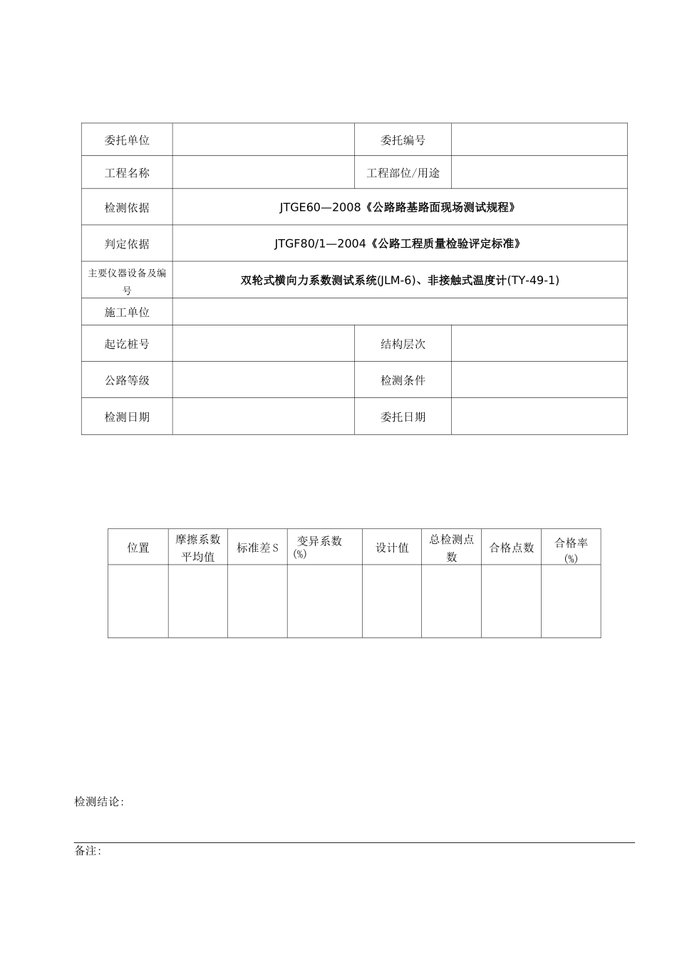 公路工程项目-1415-路面横向力系数试验检测报告(模板)_第1页