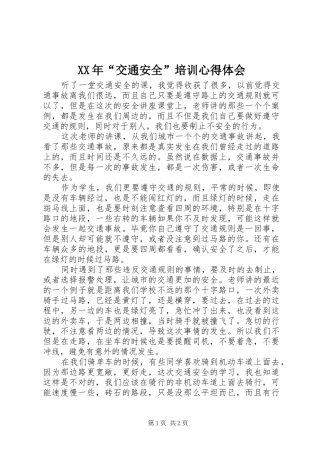 XX年“交通安全”培训心得体会
