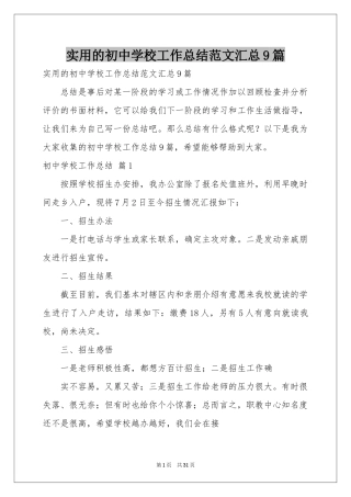 实用的初中学校工作参考总结范本汇总9篇