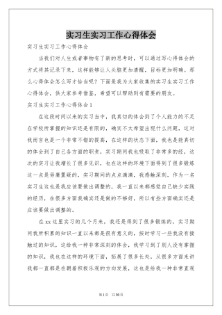实习生实习工作体会心得