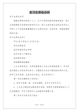 实习生劳动合同