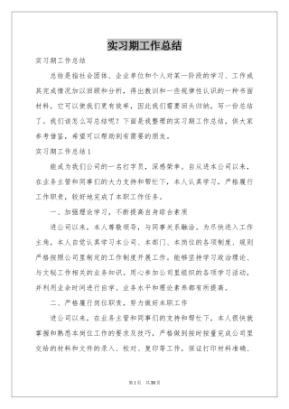 实习期工作参考总结