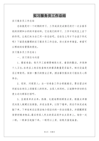 实习服务员工作参考总结