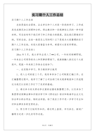 实习期个人工作参考总结