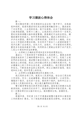 学习蒲波心得体会