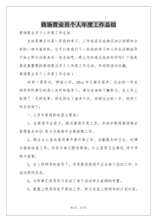 商场营业员个人年度工作参考总结