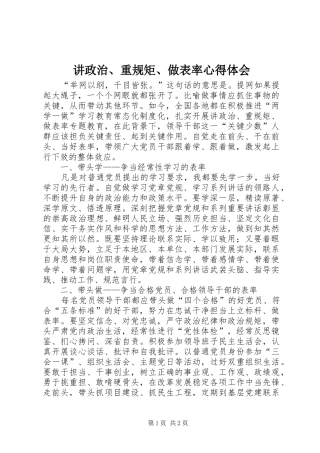讲政治、重规矩、做表率心得体会