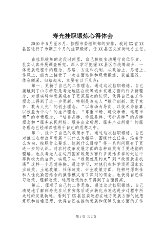 寿光挂职锻炼心得体会