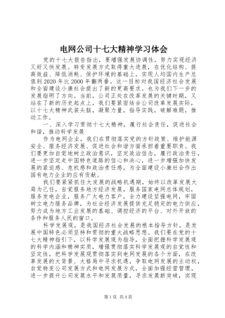 电网公司十七大精神学习体会
