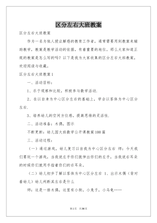 区分左右大班教案