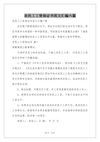 农民工工资保证书范本汇编六篇