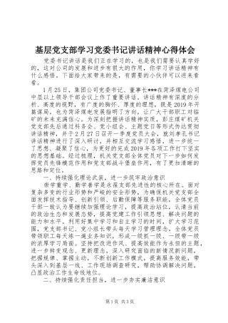 基层党支部学习党委书记讲话精神心得体会