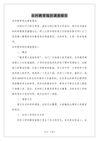 农村教育现状调查报告