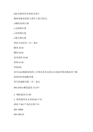 EDI设备的化学清洗及再生讲解