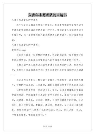 入青年志愿者队的申请书