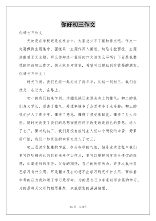 你好初三作文