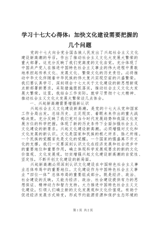 学习十七大心得体：加快文化建设需要把握的几个问题