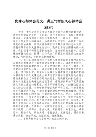 优秀心得体会范文：讲正气树新风心得体会(政府)
