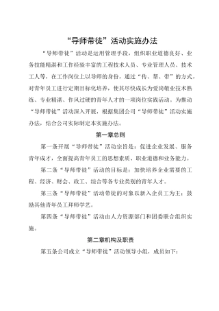 “导师带徒”活动实施方案