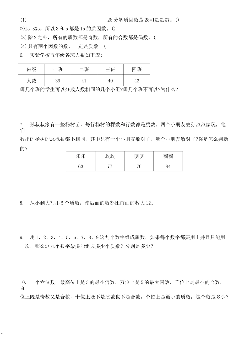 质数与合数  提优练习卷_第2页