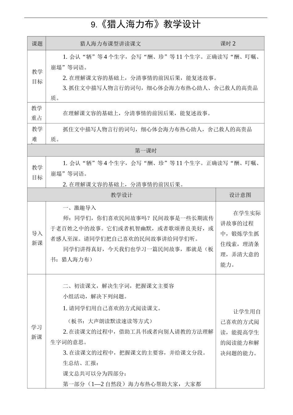 《猎人海力布》教学设计(附教学反思)_第1页