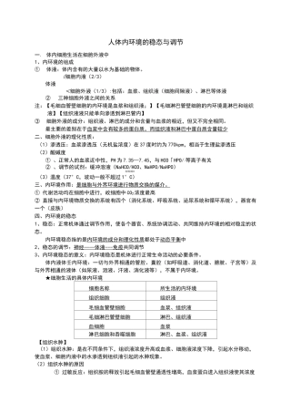 人体内环境的稳态与调节(知识点笔记)