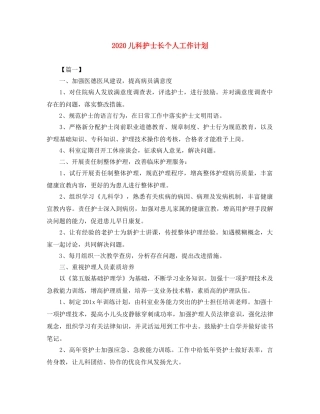 2024儿科护士长个人工作计划 