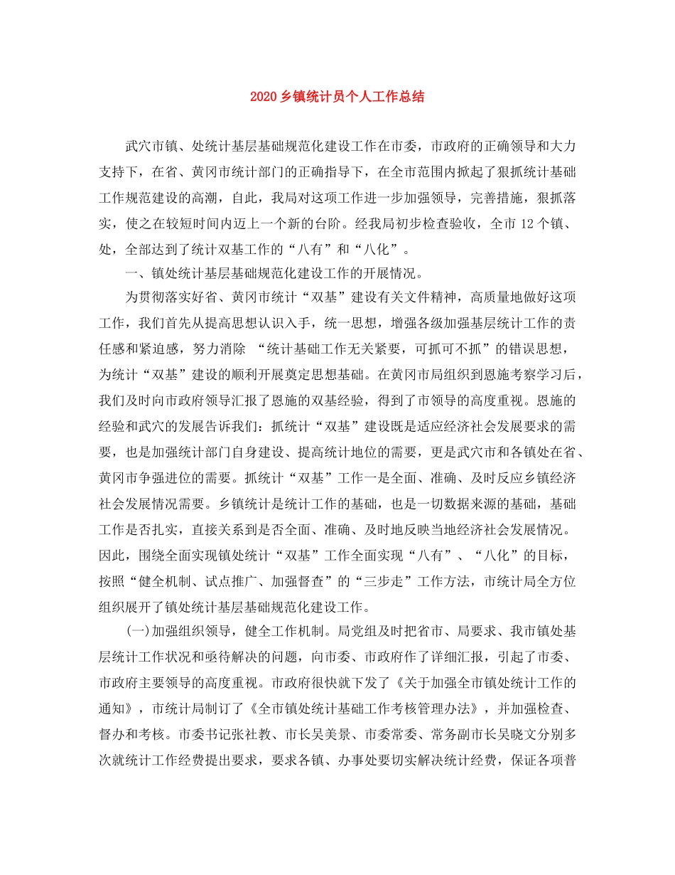 2024乡镇统计员个人工作总结 _第1页