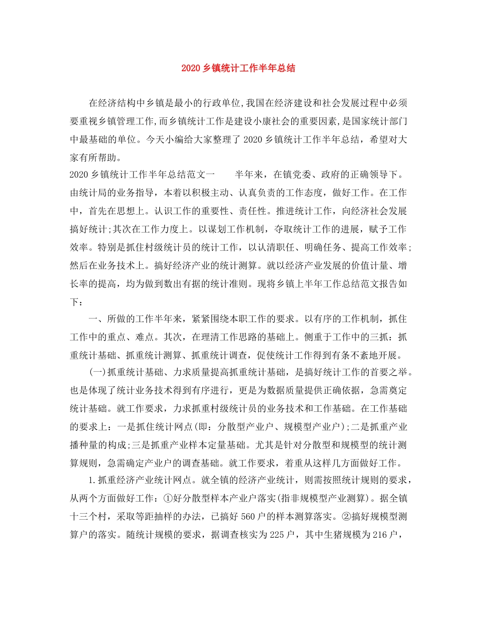 2024乡镇统计工作半年总结 _第1页