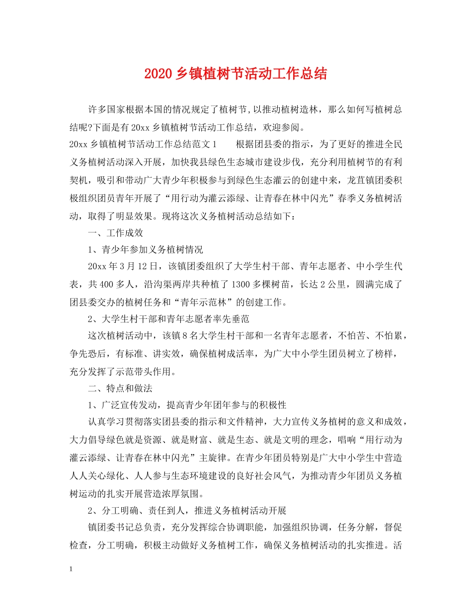 2024乡镇植树节活动工作总结 _第1页