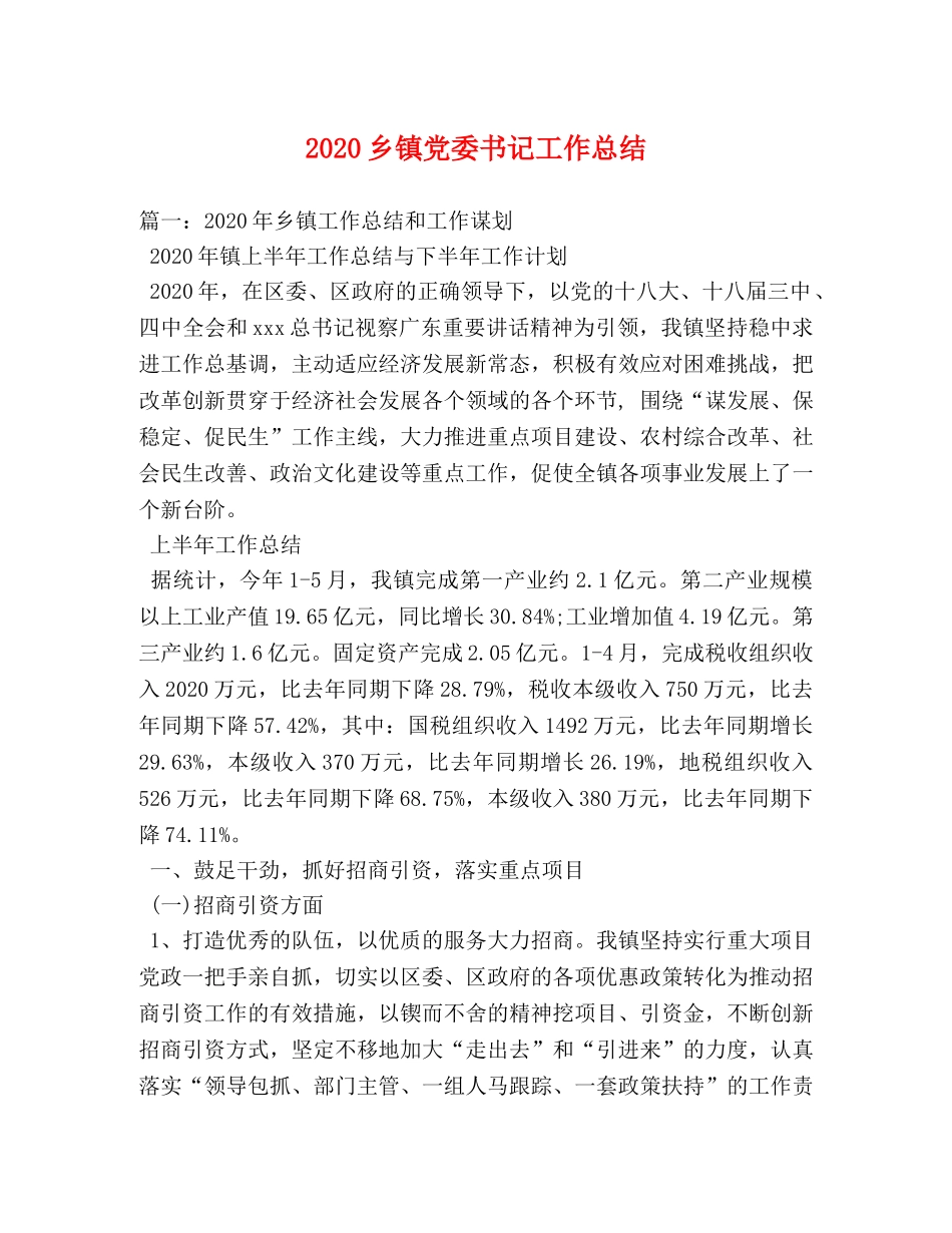 2024乡镇党委书记工作总结(1) _第1页