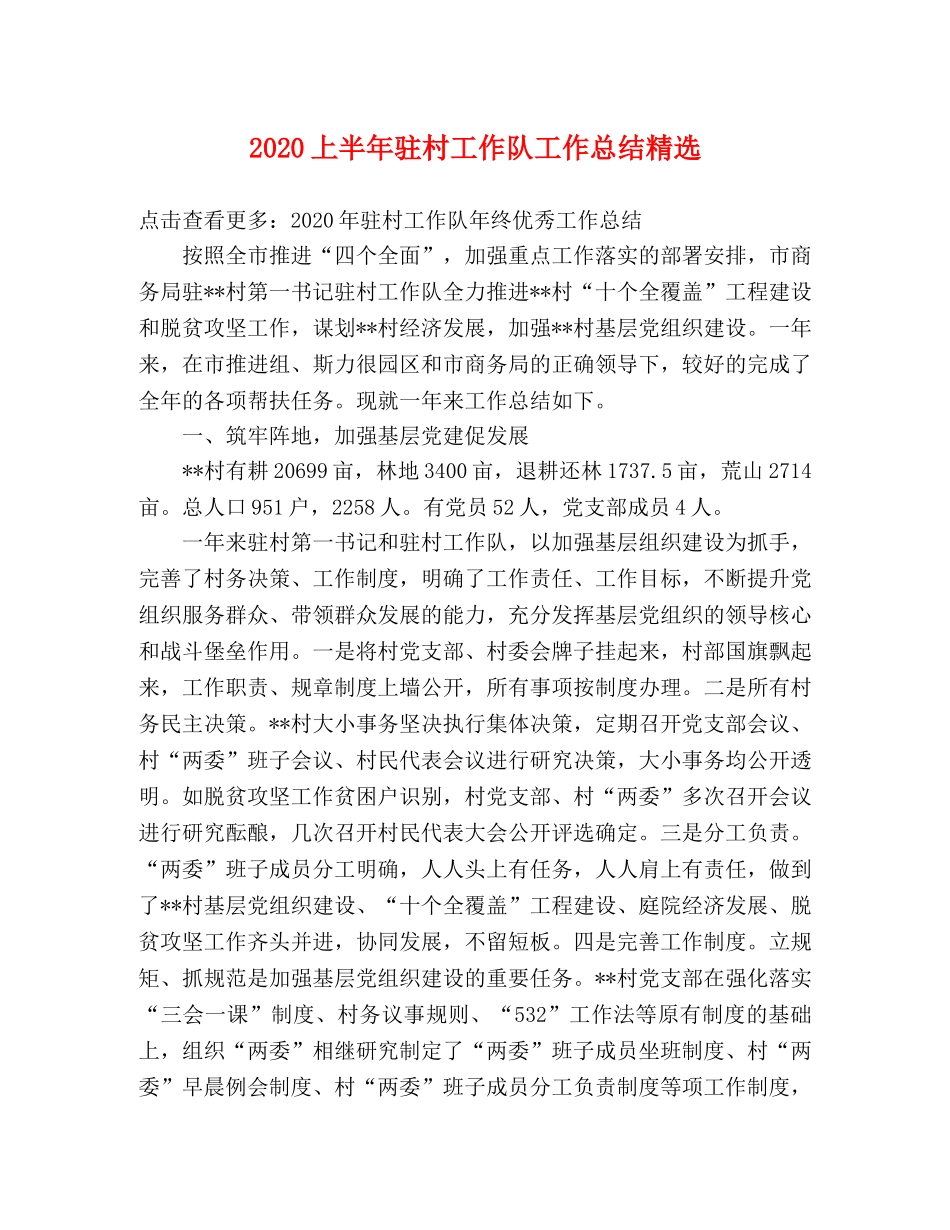 2024上半年驻村工作队工作总结精选 _第1页