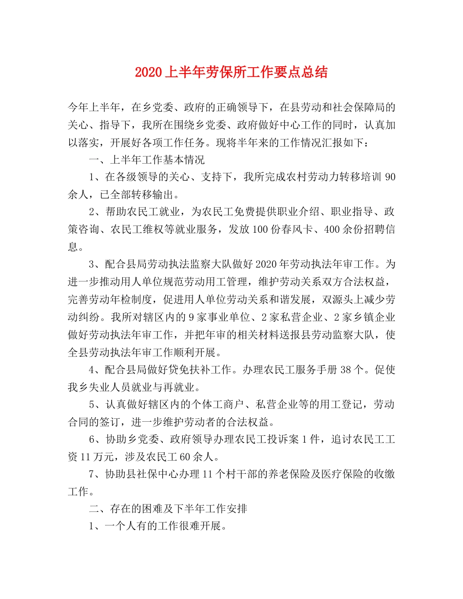2024上半年劳保所工作要点总结 _第1页