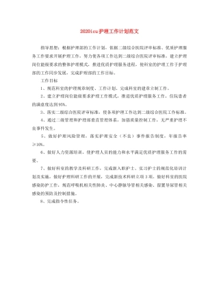 2024icu护理工作计划范文 