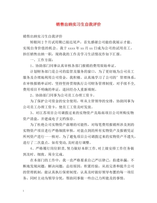 销售出纳实习生自我评价 