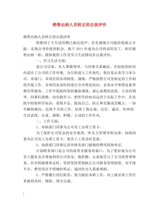 销售出纳人员转正的自我评价 