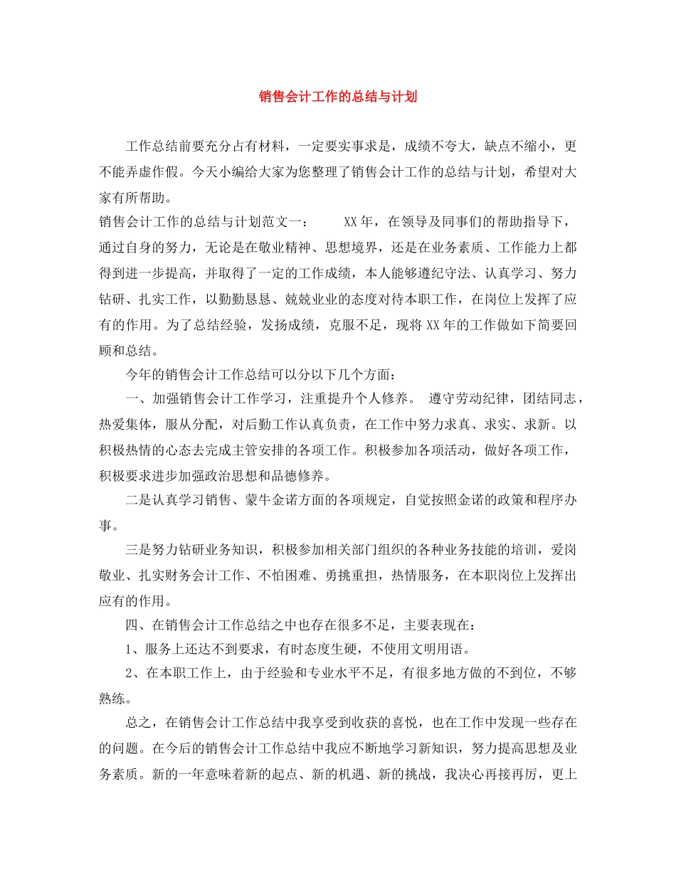销售会计工作的总结与计划 _第1页