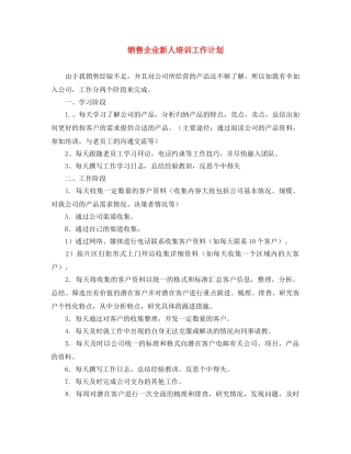 销售企业新人培训工作计划 