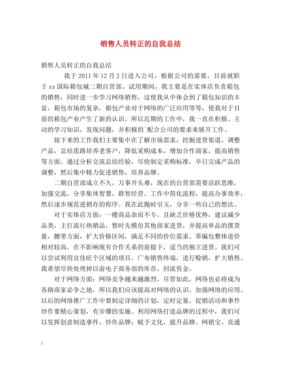 销售人员转正的自我总结 _第1页