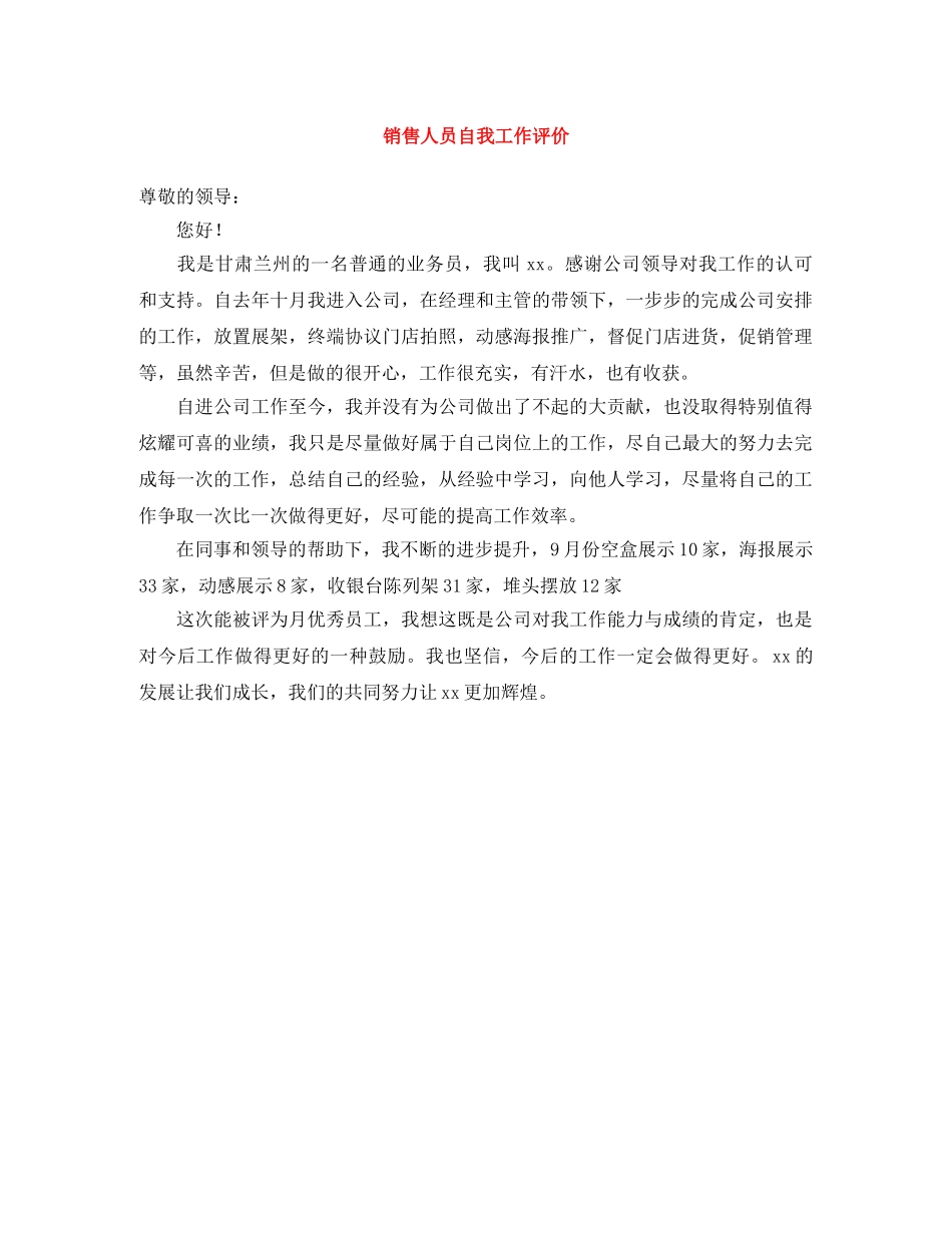 销售人员自我工作评价 _第1页