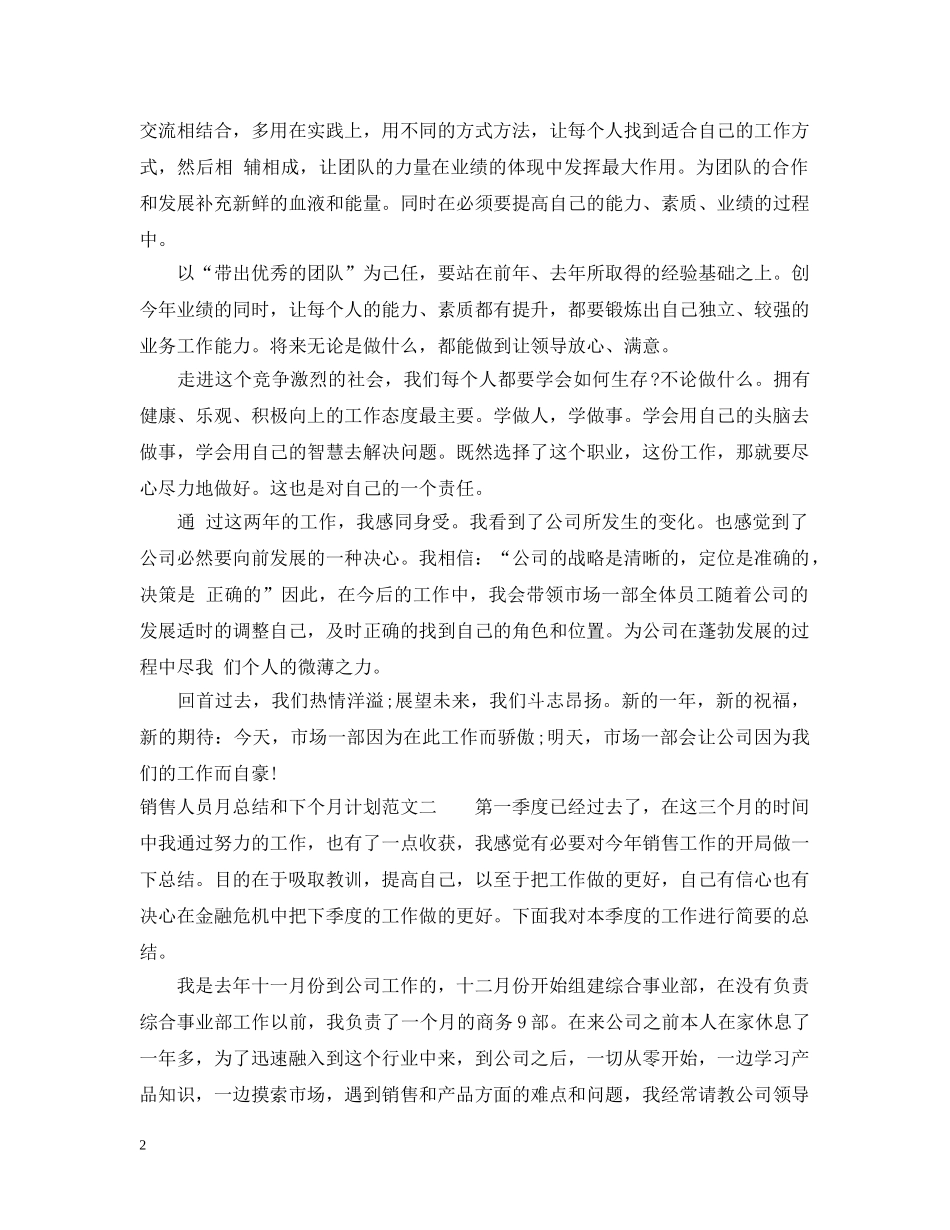 销售人员月总结和下个月计划 _第2页