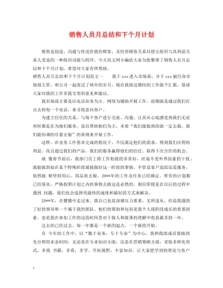 销售人员月总结和下个月计划 