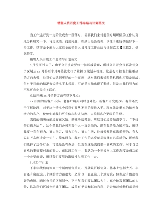销售人员月度工作总结与计划范文 
