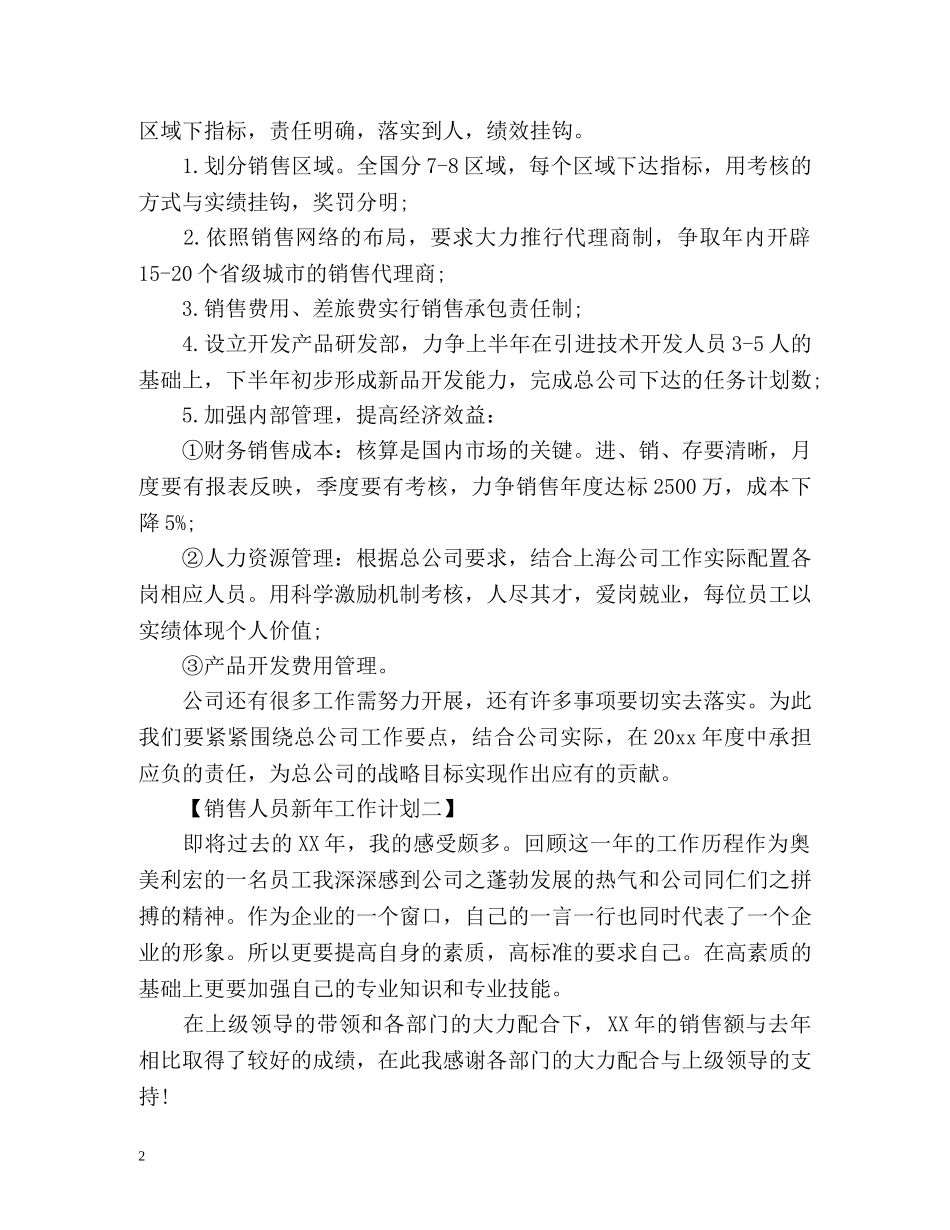 销售人员新年工作计划 _第2页